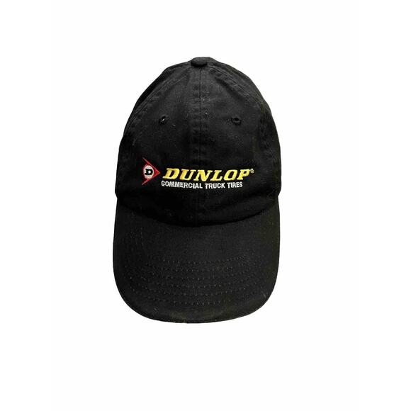 K-Products Mens Black Dunlop Commercial Truck Tires Adjustable Strapback Hat Cap - Picture 1 of 8